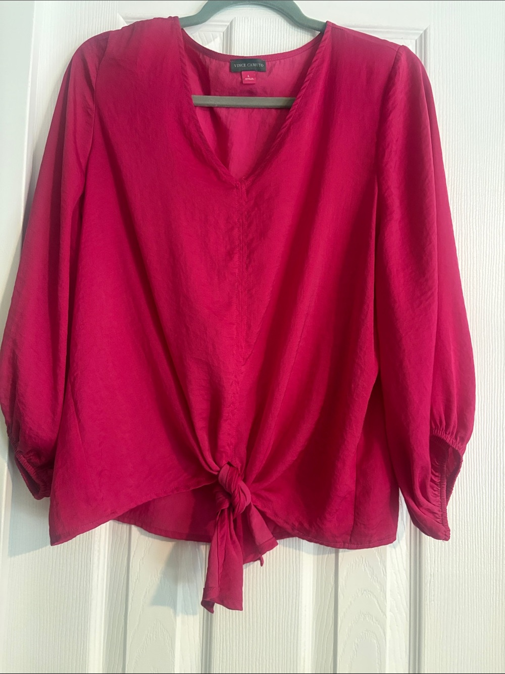 Vince Camuto Bright Fuchsia Tie-Front V-Neck Blouse